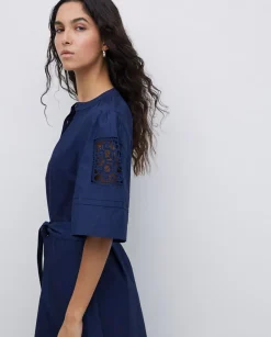 Vestido popelín puntillas azul oscuro