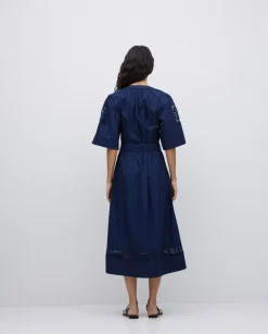 Vestido popelín puntillas azul oscuro