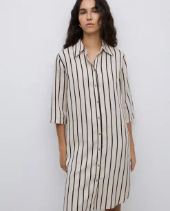 Vestido tencel cuello camisero crudo