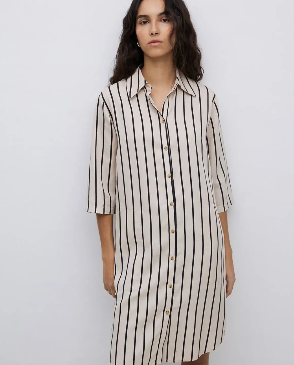 Vestido tencel cuello camisero crudo