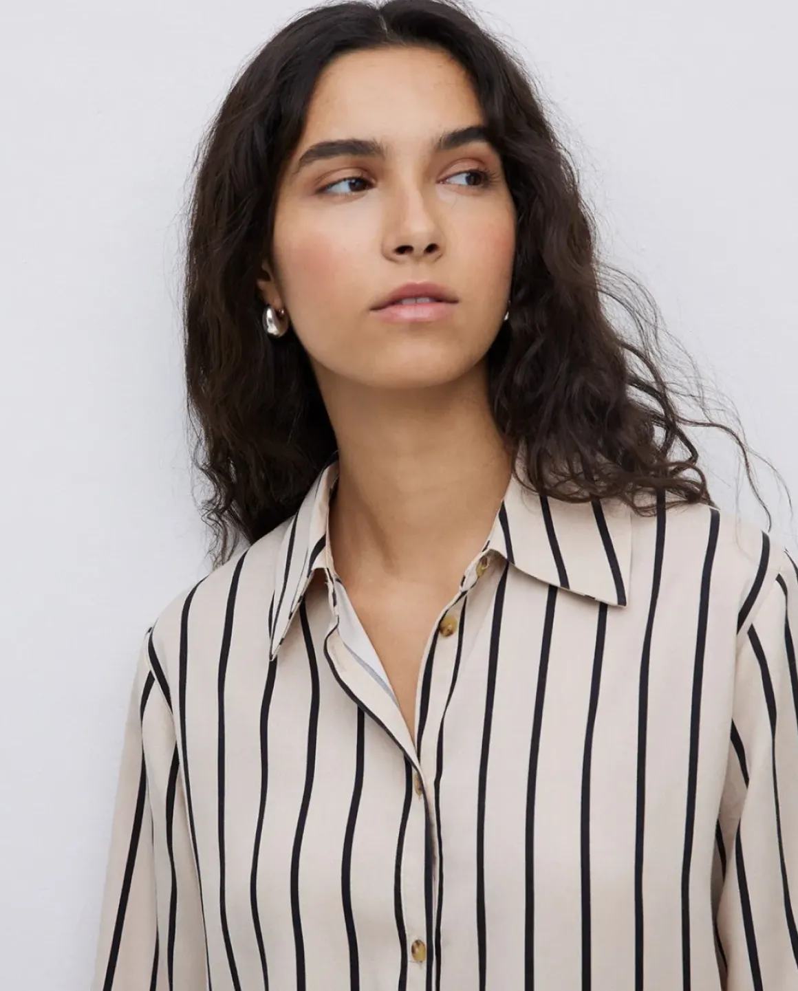 Vestido tencel cuello camisero crudo