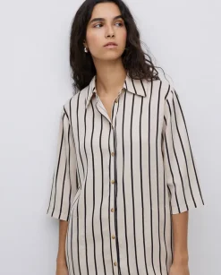 Vestido tencel cuello camisero crudo
