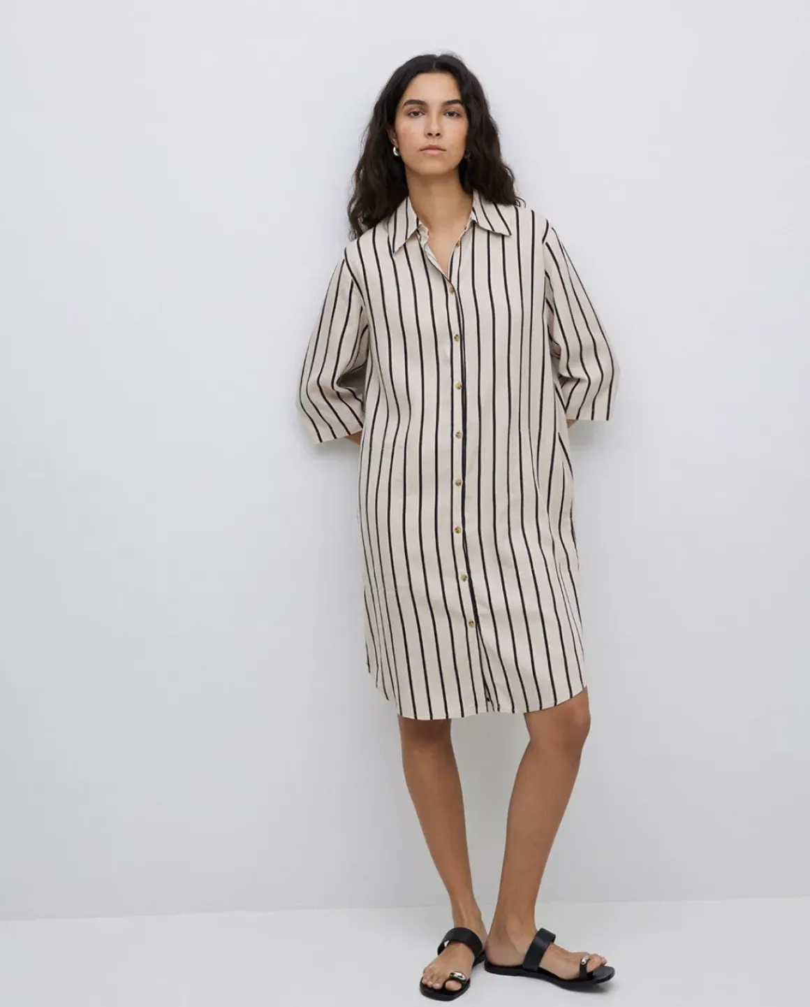 Vestido tencel cuello camisero crudo