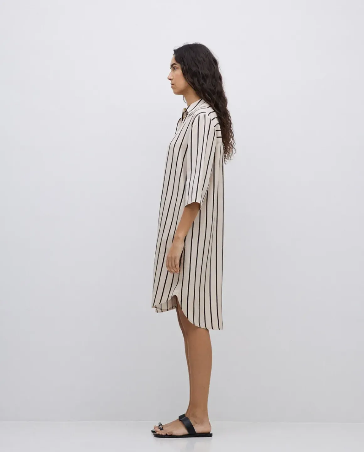 Vestido tencel cuello camisero crudo