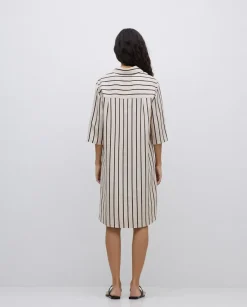 Vestido tencel cuello camisero crudo