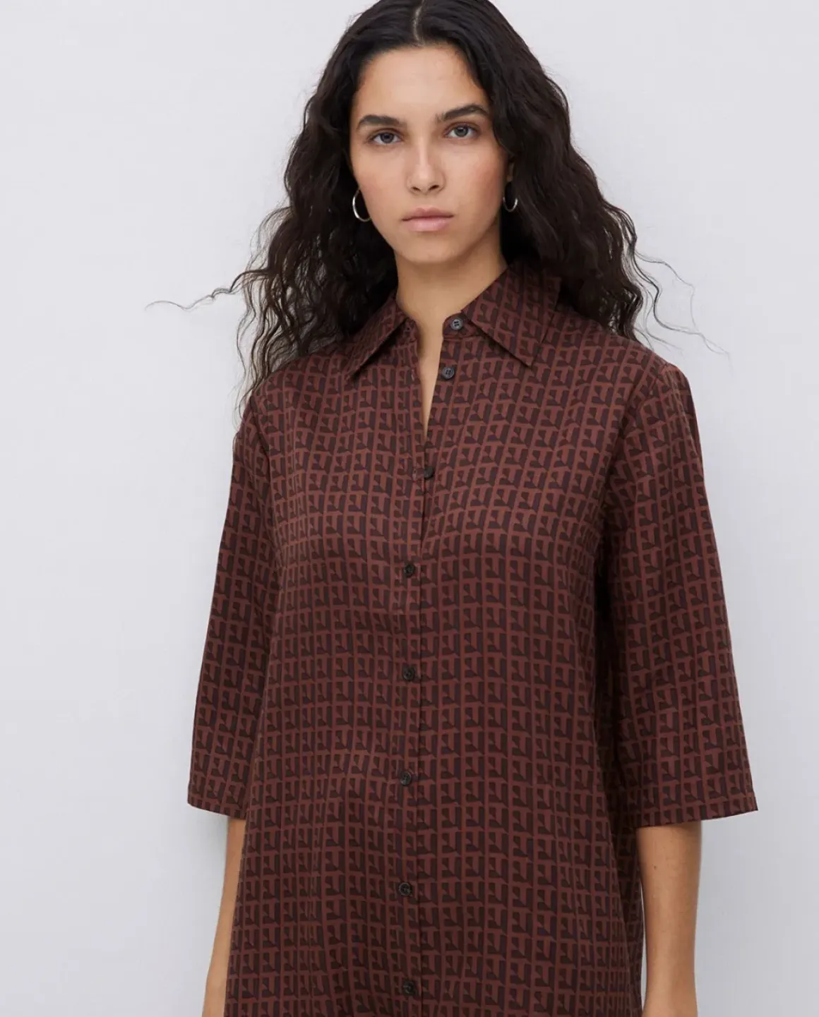 Vestido tencel cuello camisero chocolate