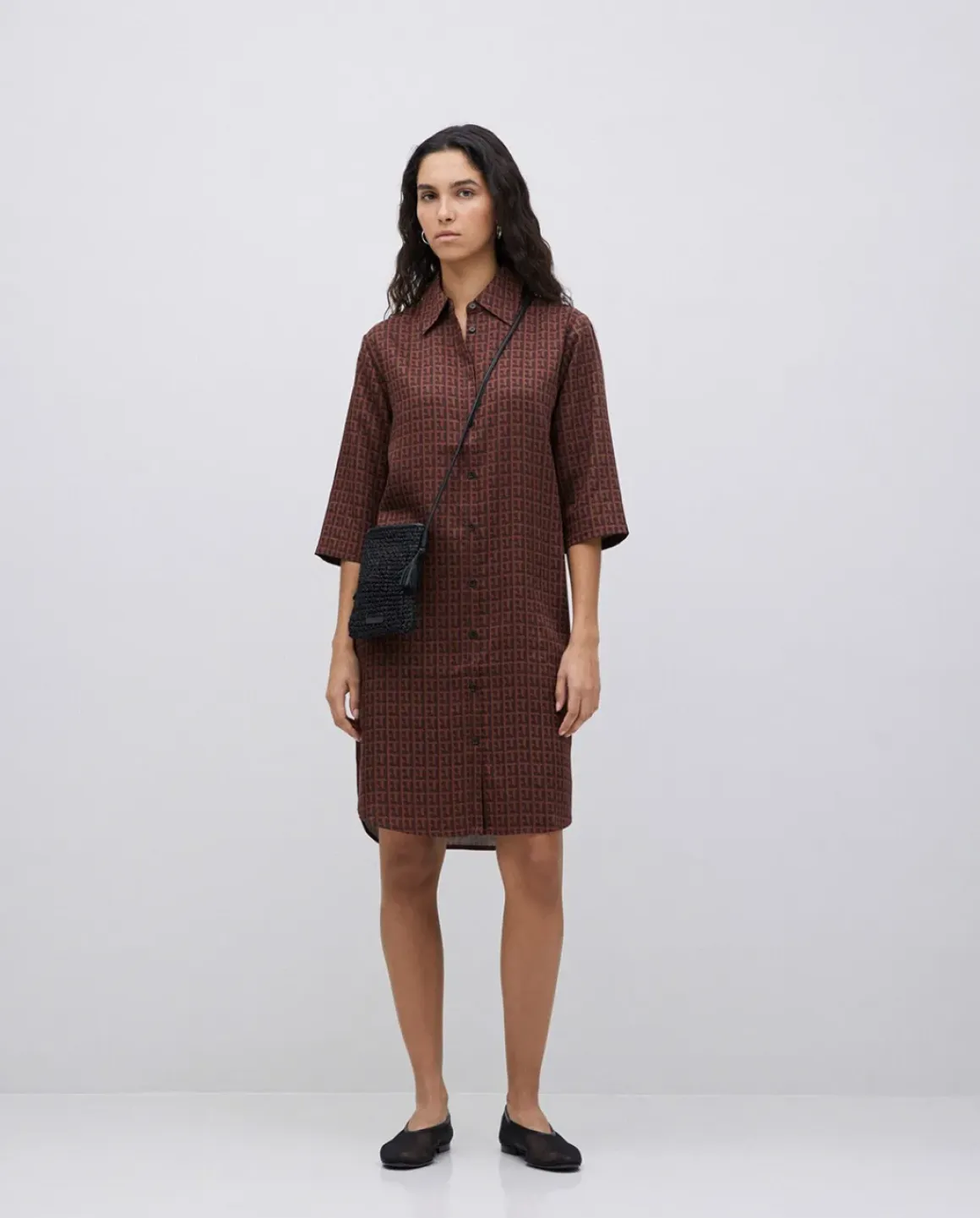 Vestido tencel cuello camisero chocolate