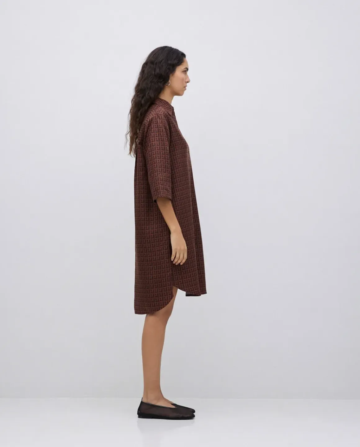 Vestido tencel cuello camisero chocolate