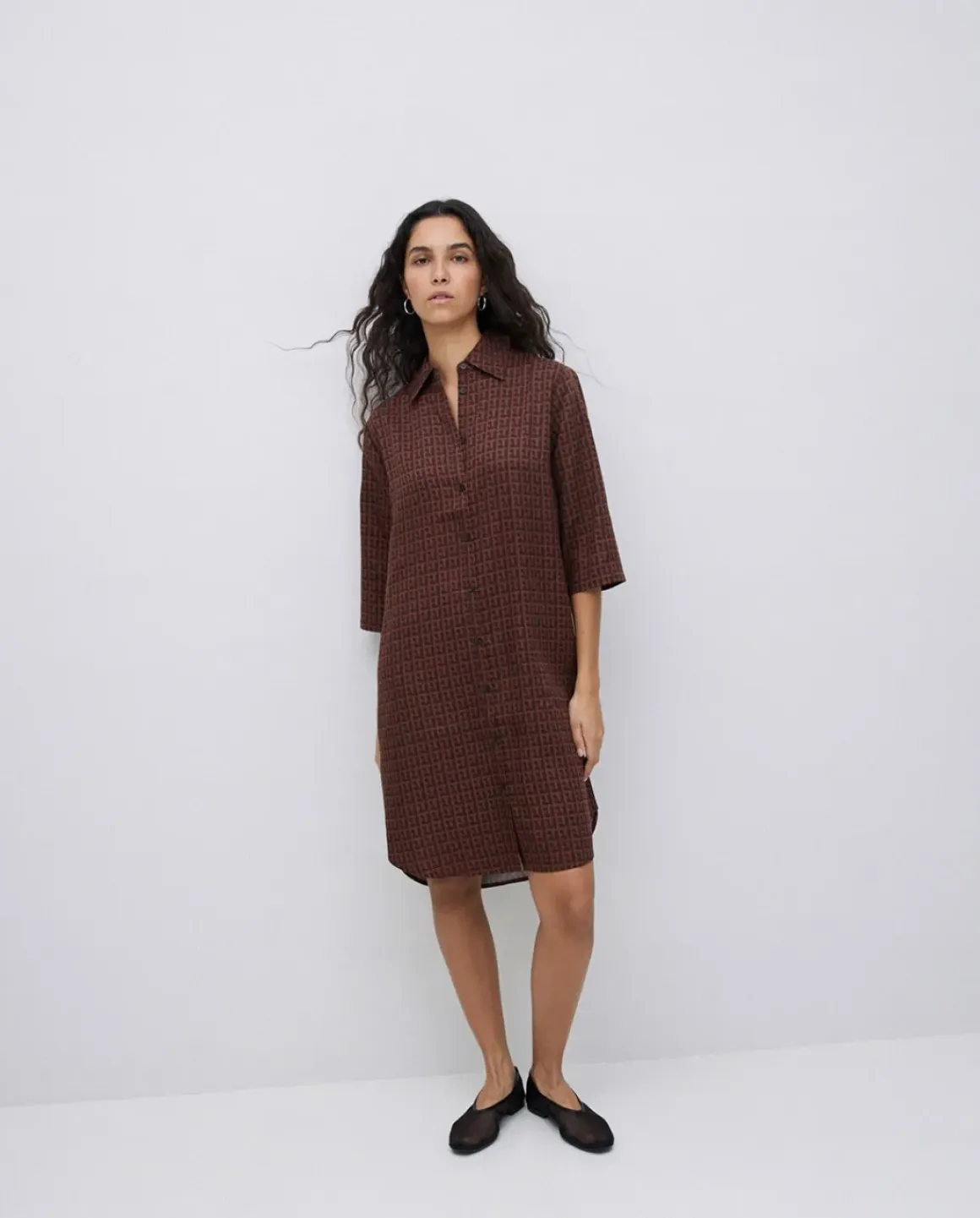 Vestido tencel cuello camisero chocolate