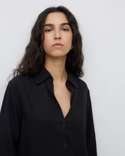 Vestido tencel cuello camisero negro