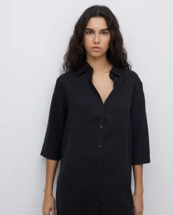 Vestido tencel cuello camisero negro