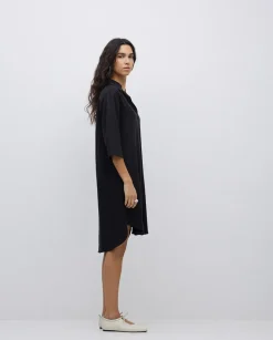 Vestido tencel cuello camisero negro