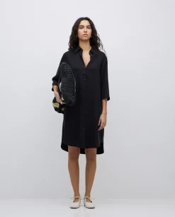 Vestido tencel cuello camisero negro